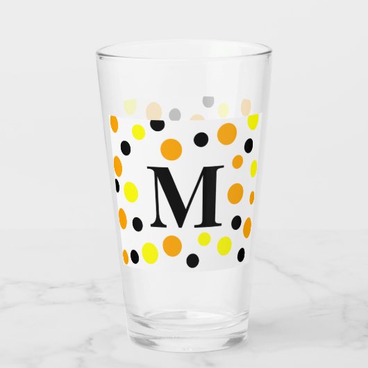 Monogram Geel Sinaasappel Zwart Polka Dots Glas (Achterkant)