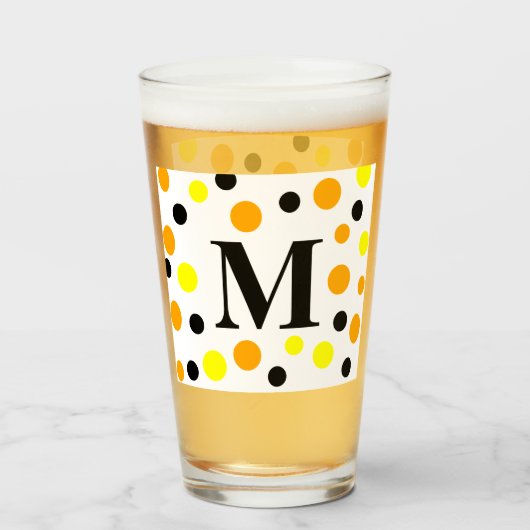 Monogram Geel Sinaasappel Zwart Polka Dots Glas (Voorkant gevuld)