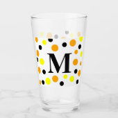 Monogram Geel Sinaasappel Zwart Polka Dots Glas (Voorkant)