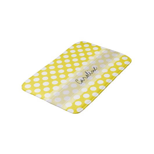 Monogram Geel White Trendy Fun Polka Dot Pattern Badmat (Gekanteld)