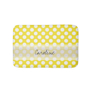 Monogram Geel White Trendy Fun Polka Dot Pattern Badmat