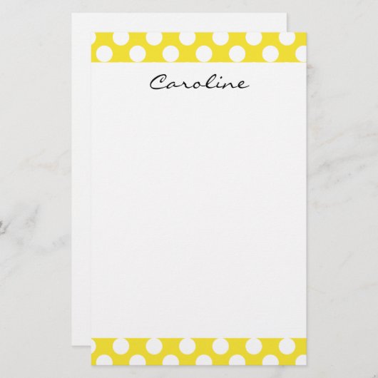 Monogram Geel White Trendy Fun Polka Dot Pattern Briefpapier (Voorkant / Achterkant)