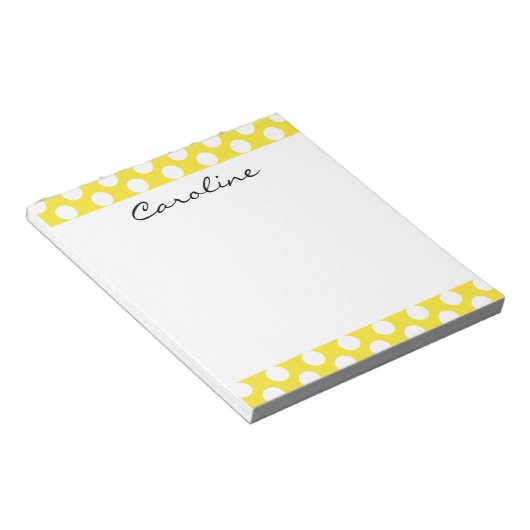 Monogram Geel White Trendy Fun Polka Dot Pattern Notitieblok (Schuin)
