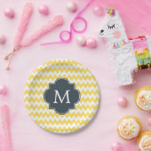 Monogram Geel, wit en houtskool Chevron Papieren Bordje (Feest)