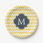 Monogram Geel, wit en houtskool Chevron Papieren Bordje (Voorkant)