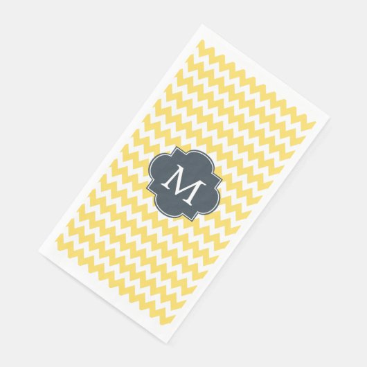 Monogram Geel, wit en houtskool Chevron Servet (Hoek)