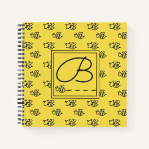 Monogram geel zomerbijenpatroon notitieboek