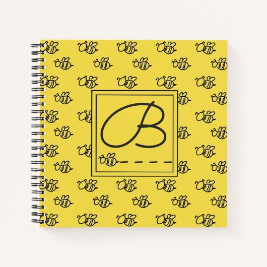 Monogram geel zomerbijenpatroon notitieboek (Voorkant)