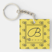 Monogram geel zomerbijenpatroon sleutelhanger (Voorkant)