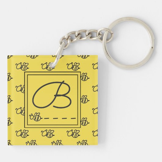 Monogram geel zomerbijenpatroon sleutelhanger (Achterkant)