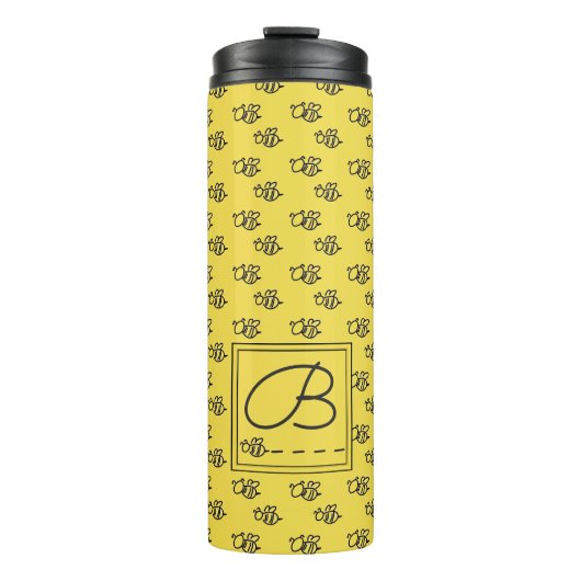 Monogram geel zomerbijenpatroon thermosbeker (Voorkant)