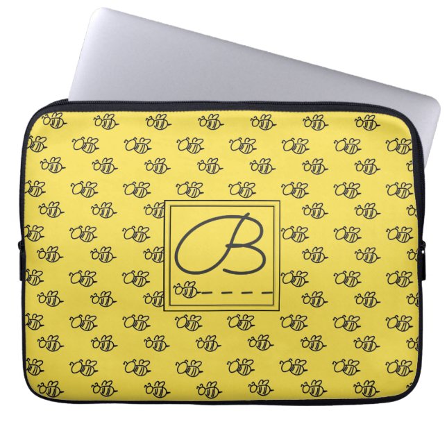 Monogram geel zomerkamer voor bijen laptop sleeve (Voorkant)