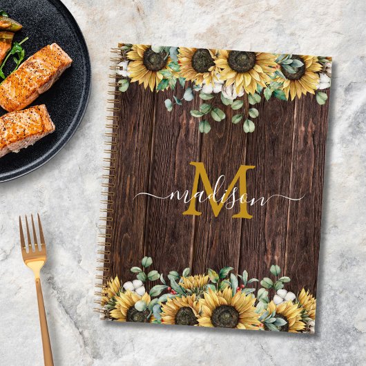 Monogram Geel Zonnebloem Bruin Hout Recept Boek