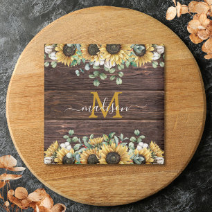 Monogram Geel Zonnebloem Eucalyptus Bruin Hout Magneet