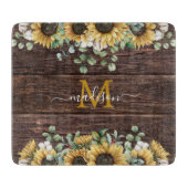 Monogram Geel Zonnebloem Eucalyptus Bruin Hout Snijplank (Voorkant)
