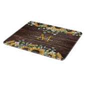 Monogram Geel Zonnebloem Eucalyptus Bruin Hout Snijplank (Hoek)