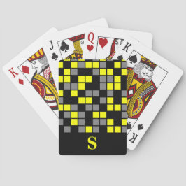 Monogram Geel, Zwart, Grijs Mozaïek Vierkantjes Pokerkaarten