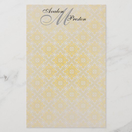 Monogram Geel & Zwart Kant Trouwpapier Briefpapier (Voorkant)