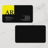 Monogram Geel Zwart Modern Linen Visitekaartje (Voorkant / Achterkant)