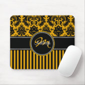 Monogram Geel Zwart Witte Stripe Damask Mousepad Muismat (Met muis)