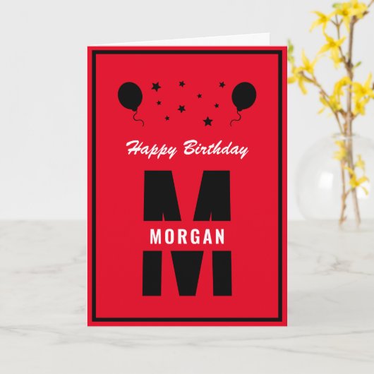 Monogram Gefeliciteerd Alles Leeftijd Rood Zwart W Kaart (Gele Bloem)