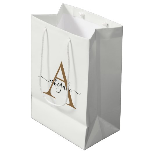 Monogram Geglansd Parelwit | Minimalistisch Elegan Medium Cadeauzakje (Voorkant Gekanteld)