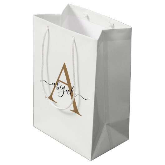 Monogram Geglansd Parelwit | Minimalistisch Elegan Medium Cadeauzakje (Achterkant Gekanteld)