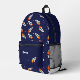 Monogram gekke grijze raketten blauw bedrukte rugzak