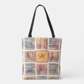 Monogram gekleurd Geometrisch Abstract Stripe Patr Tote Bag (Achterkant)