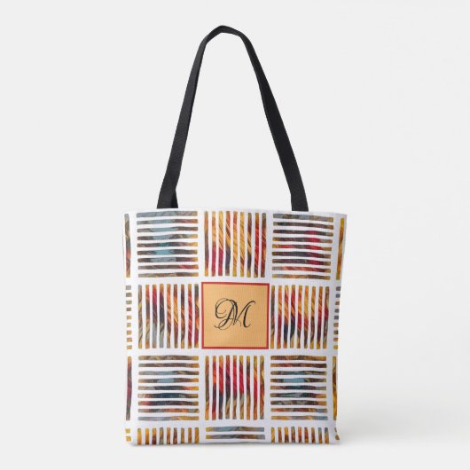 Monogram gekleurd Geometrisch Abstract Stripe Patr Tote Bag (Achterkant)