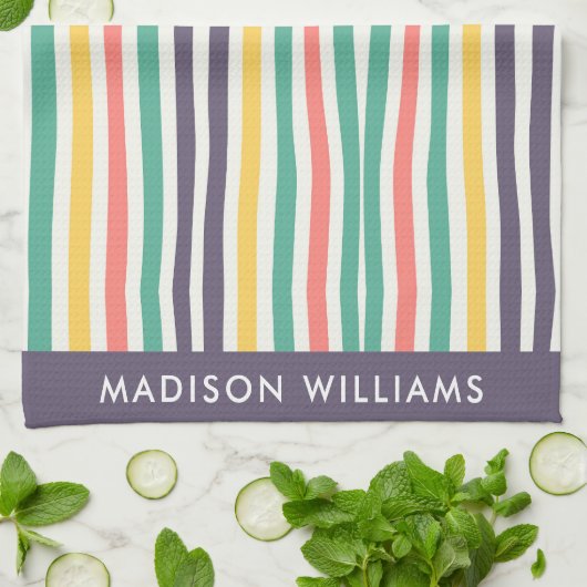 Monogram gekleurde lijnen Elegant Stylish Kitchen  Theedoek (Gevouwen)