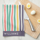 Monogram gekleurde lijnen Elegant Stylish Kitchen  Theedoek (Quarter Fold)