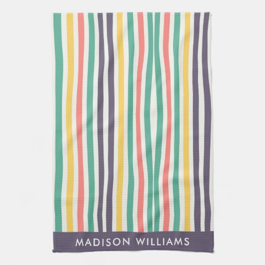 Monogram gekleurde lijnen Elegant Stylish Kitchen  Theedoek (Verticaal)