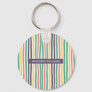 Monogram gekleurde lijnen Moderne Minimale Sleutel Sleutelhanger