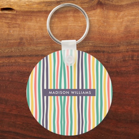 Monogram gekleurde lijnen Moderne Minimale Sleutel Sleutelhanger (Achterkant)