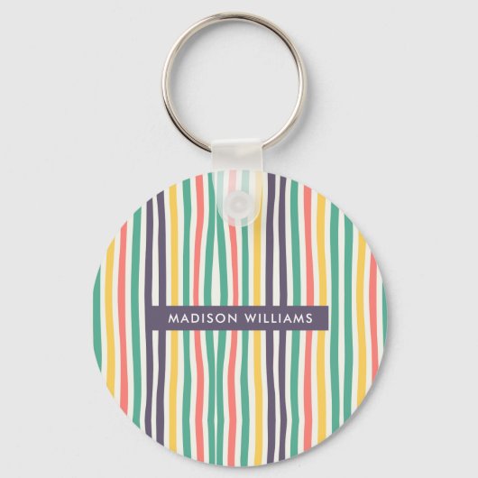 Monogram gekleurde lijnen Moderne Minimale Sleutel Sleutelhanger (Achterkant)