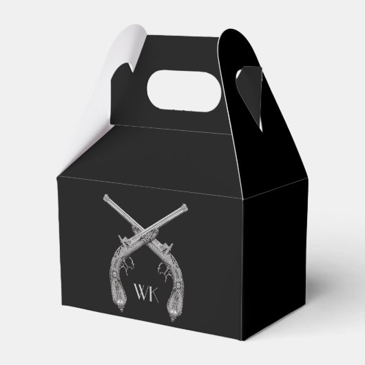 Monogram Gekruiste Pistolen Zwart Bedankdoosjes (Voorkant Zijde)