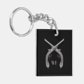 Monogram gekruiste pistolen zwart sleutelhanger (Voorkant Links)