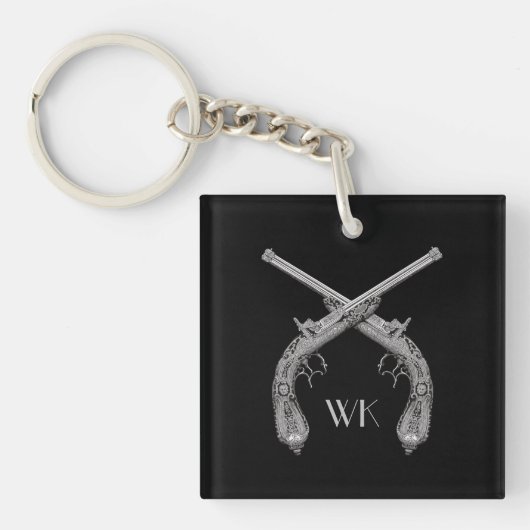Monogram gekruiste pistolen zwart sleutelhanger (Voorkant)