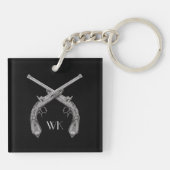 Monogram gekruiste pistolen zwart sleutelhanger (Achterkant)