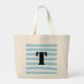 Monogram Gele Blauwe Waterverf Stripes Grote Tote Bag (Achterkant)