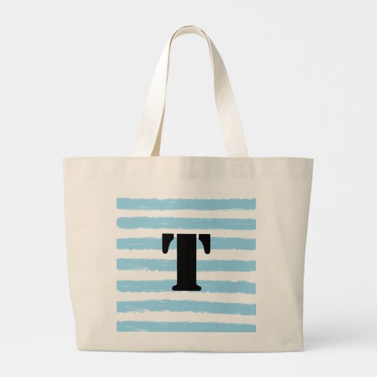 Monogram Gele Blauwe Waterverf Stripes Grote Tote Bag (Achterkant)