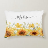 Monogram Gele Bloem Zonnebloem Bloemen Botanisch Accent Kussen (Voorkant)