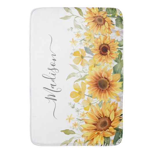 Monogram Gele Bloem Zonnebloem Bloemen Botanisch Badmat (Voorkant Verticaal)