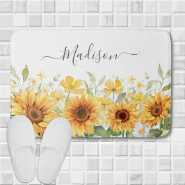Monogram Gele Bloem Zonnebloem Bloemen Botanisch Badmat