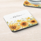 Monogram Gele Bloem Zonnebloem Bloemen Botanisch Bier Onderzetter (Linkerzijde)