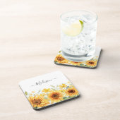 Monogram Gele Bloem Zonnebloem Bloemen Botanisch Bier Onderzetter (Rechterzijde)