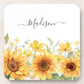 Monogram Gele Bloem Zonnebloem Bloemen Botanisch Bier Onderzetter (Voorkant)