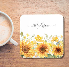 Monogram Gele Bloem Zonnebloem Bloemen Botanisch Bier Onderzetter