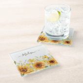Monogram Gele Bloem Zonnebloem Bloemen Botanisch Glazen Onderzetter (Schuin)
